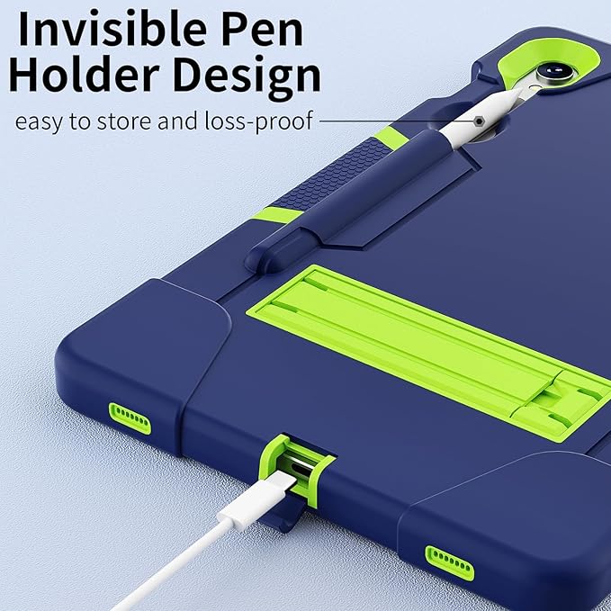 Case for Galaxy Tablet S9 FE & S9 2023 (SM-X710/X718U/X716B/X510/X516B), Soft Silicone & Hard Pc 3-Layer Military Protector Cover for Tab S9 11" with S-Pen Holder Stand case Navy Blue