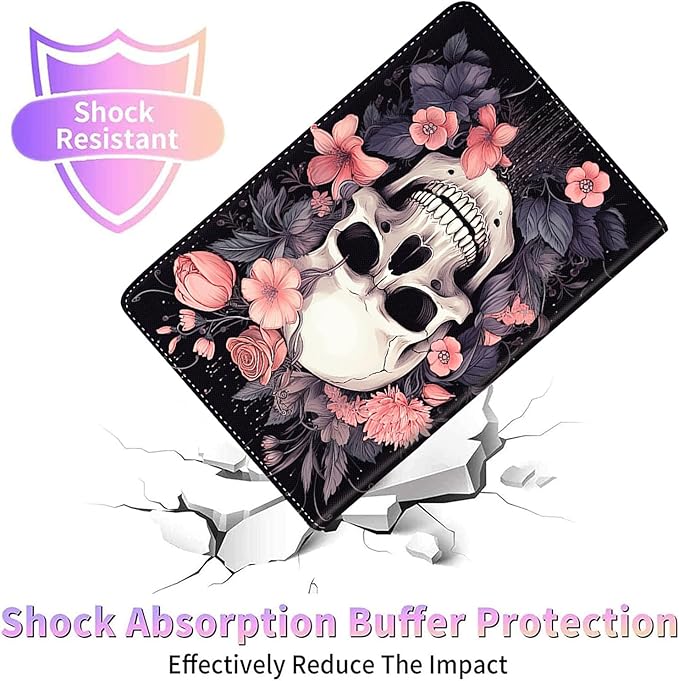 Case for Galaxy Tab A9 Plus ， Auto Sleep/Wake Multi-Angle Viewing Slim Folio Stand Cover for Samsung Galaxy Tab A9+/A9 Plus 11 Inch 2023 (SM-X210/X216/X218), Skull Flower