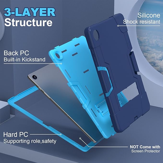 Case for Samsung Galaxy Tab A9 Plus + 11 inch (2023), Heavy Duty Shockproof Kickstand High Impact Protective Cover for Galaxy Tab A9+ Plus 11" Model (SM-X210/X215/X216), Navy Blue+Blue