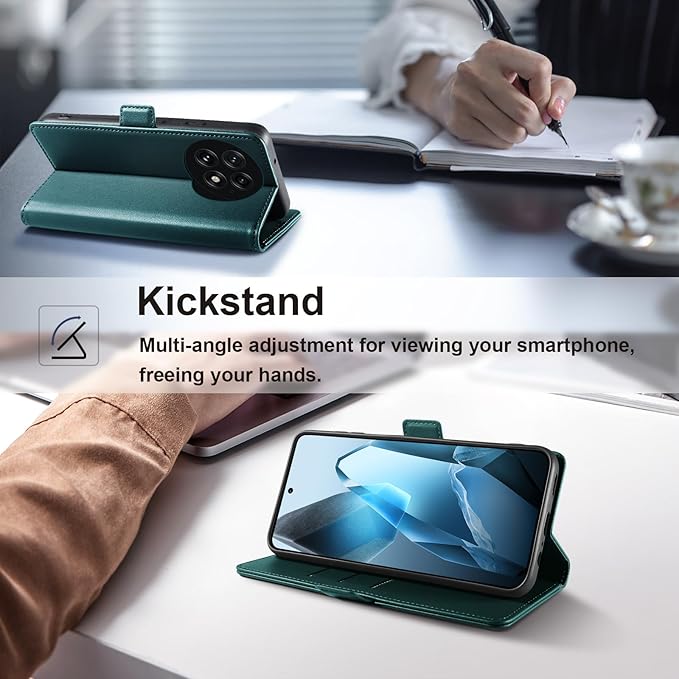 Wallet Flip Case for OnePlus 13 5G - [RFID Blocking] Luxury PU Leather Card Holder Magnetic Phone Cover with Kickstand,Shockproof Protective Case,Green