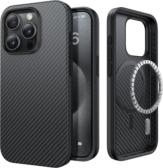 Diaclara Slim Magnetic Series Designed for iPhone Case,[1500D Aramid Fiber][Built in Magnet Ring] Protective Shockproof Bumper for iPhone, Black (Black-TPU, for iPhone 15 Pro)