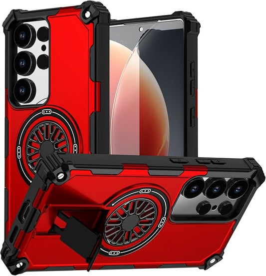 Magnetic Case for Galaxy S22 Ultra, Built-in Stand [Compatible with Mag-Safe] Shockproof Protective Cover Case for Samsung Galaxy S22 Ultra/S23 Ultra Red