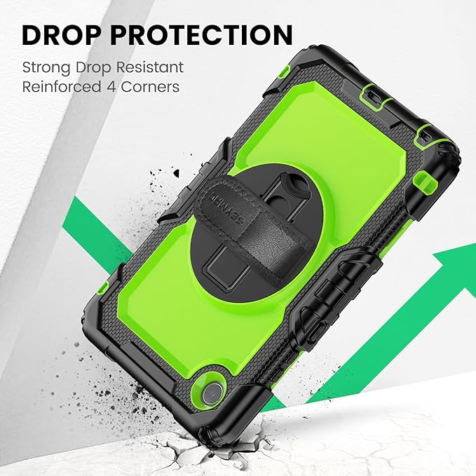 SEYMAC Case for Lenovo Tab One 8.7 inch/ K9 TB305FU (2025), Heavy Duty Full-Body Shockproof Protective Case with Screen Protector, Stand, Hand/Shoulder Strap and Pen Holder, Green