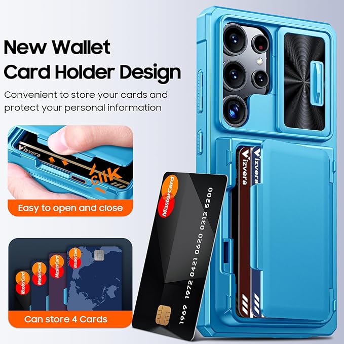for Samsung Galaxy S25 Ultra Case Wallet with RFID [Cards Holder][Camera Cover][Edge Raised] Full Body Shockproof Silicone Protective Phone Case for Galaxy S25 Ultra 6.9" 2025 (Lake Blue)