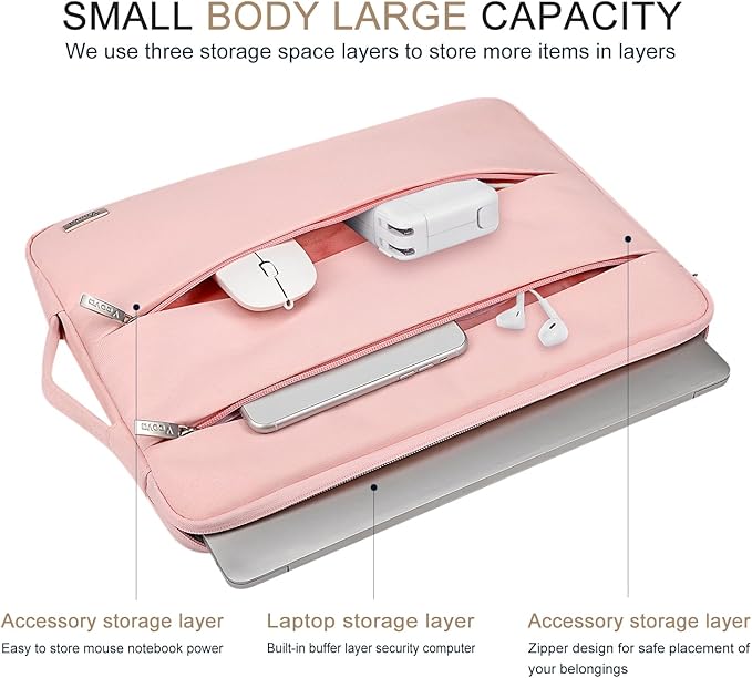 Voova 14 15 Inch Laptop Sleeve Case, Waterproof Computer Bag Cover Compatible with MacBook Air 15 M2/M3/M4 2022-2025, MacBook Pro 15, Hp chromebook 14, 14-15” Dell Lenovo Acer Asus, Pink
