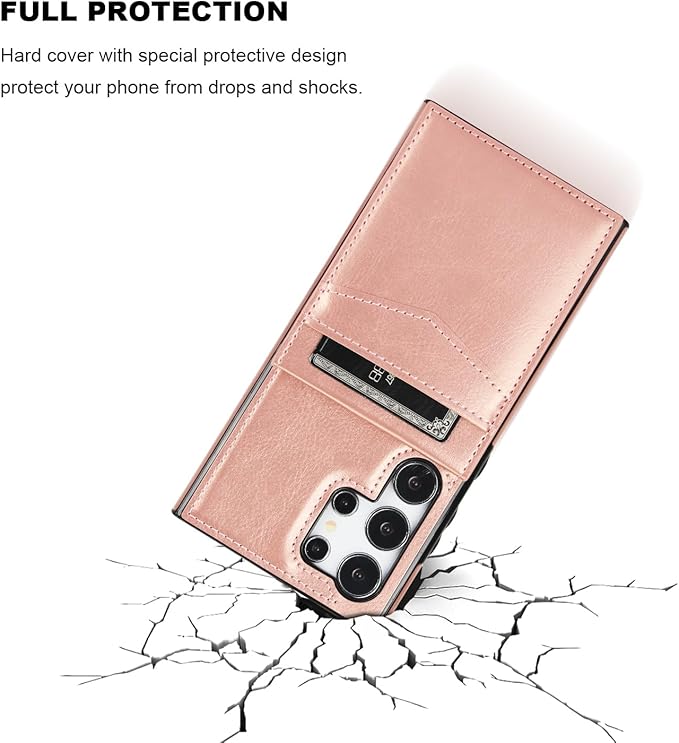 KIHUWEY for Samsung Galaxy S24 Ultra Case Wallet with Credit Card Holder, Flip Premium Leather Magnetic Clasp Kickstand Heavy Duty Protective Cover for Samsung Galaxy S24 Ultra 6.8" (Rose Gold)