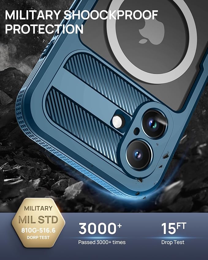 Lanhiem Magnetic for iPhone 16 Plus Case, IP68 Waterproof Dustproof Case, [Compatible with Magsafe] [Built-in Screen Protector] Full Body Heavy Duty Rugged Phone Cover 6.7 inch, Blue/Clear