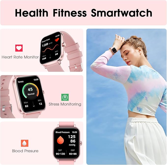 Smart Watch for Women (Answer/Make Call): 1.85" Waterproof Fitness Trackers with 24-Hours Blood Pressure Heart Rate SpO2 Sleep Monitor Watches for Women, iPhone Android Compatible( (Light Pink)