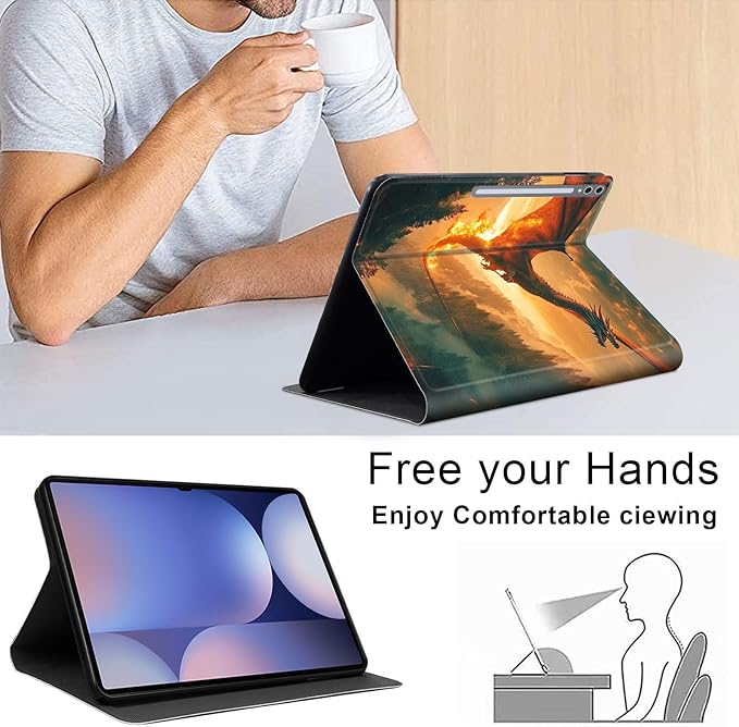 Case for Samsung Galaxy Tab S10 Ultra/Galaxy Tab S9/S8 Ultra 14.6-Inch, Slim PU Leather Stand Cover with Auto Wake/Sleep, Multi-Angle Viewing & Shockproof, Dragon Forest Flames