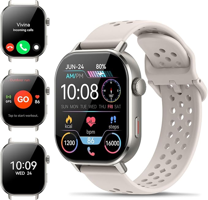 Smart Watch Answer/Make Call, GPS Smartwatch for Men Women, 2.06"HD AMOLED Display Compass, 5ATM Water-Resistance, Heart Rate/Sleep Monitor/Stress,110+ Sport Mode, Running Watch for Android/iOS White