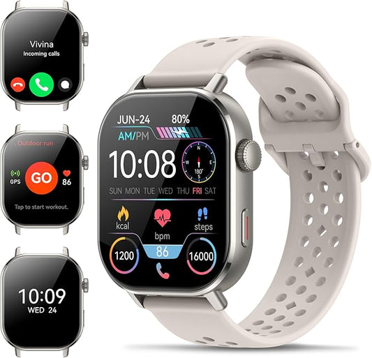 Smart Watch Answer/Make Call, GPS Smartwatch for Men Women, 2.06"HD AMOLED Display Compass, 5ATM Water-Resistance, Heart Rate/Sleep Monitor/Stress,110+ Sport Mode, Running Watch for Android/iOS White