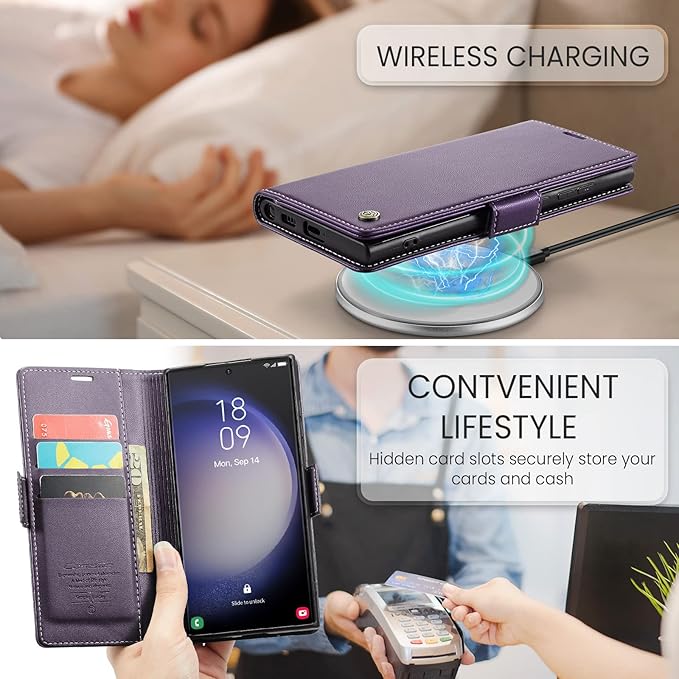 Case for Samsung Galaxy S23 Ultra Wallet Case, RFID Blocking PU Leather Flip Folio Cover Card Holder Kickstand Shockproof Phone Case Compatible with Samsung Galaxy S23 Ultra, Purple