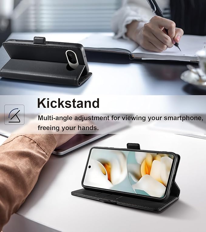Wallet Flip Case for Google Pixel 9A - [RFID Blocking] Luxury PU Leather Card Holder Magnetic Phone Cover with Kickstand,Shockproof Protective Case,Black