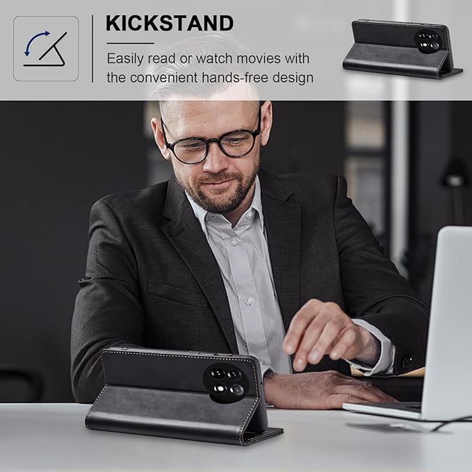 Jasonyu Flip Wallet Case for OnePlus 11 5G,Leather Magnetic Folio Cover with Card Holder,Kickstand - TPU Shockproof Durable Protective Phone Case,Black