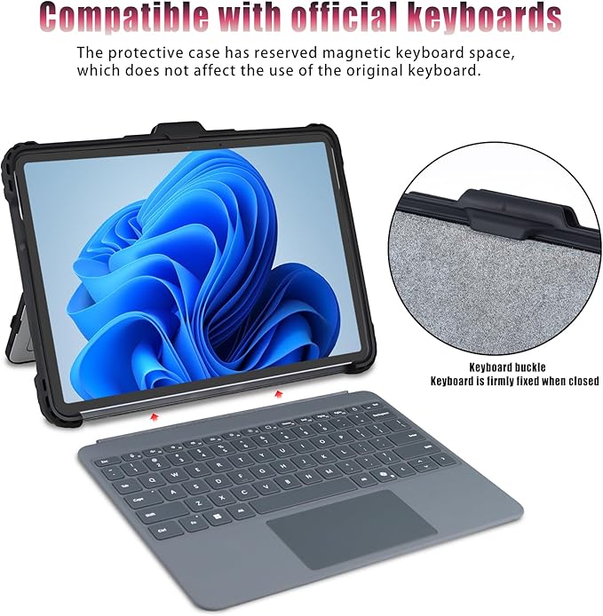 for Microsoft Surface Pro12 Case 1st Edition 12 Inch 2025,Heavy Duty Rugged Protective Tablet Cover, Kickstand Case (Black)