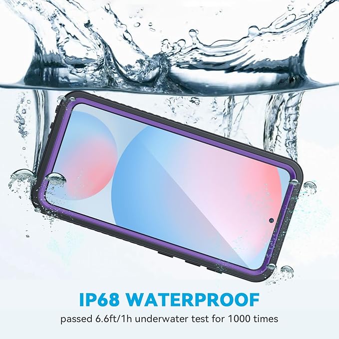 Lanhiem for Samsung Galaxy S24 FE Case, IP68 Waterproof Dustproof Case, Built-in Screen Protector, Heavy Duty Shockproof Full Body Protective Phone Cover for Galaxy S24FE 5G 6.7 Inch, Purple/Clear