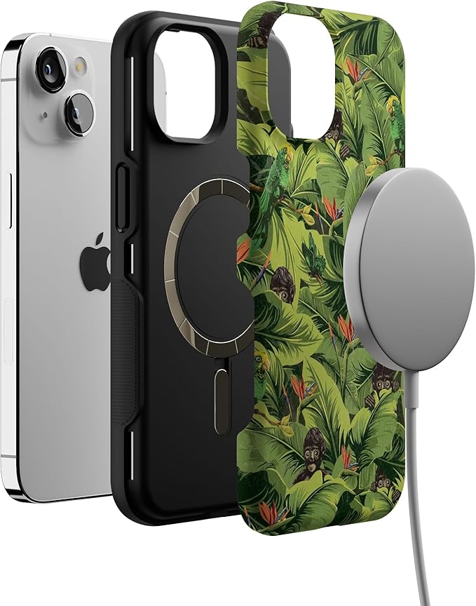 Casely iPhone 14 Case | Sneaky Monkeys | Frida Kahlo Floral Jungle | Compatible with MagSafe | Bold Protective Design