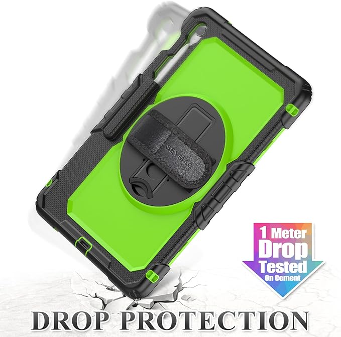 SEYMAC stock Case for Samsung Galaxy Tab S10 FE+ Plus 5G Tablet Case 13.1'' Protective with Screen Protector, Pencil Holder, 360 Rotating Stand, Hand Strap, Shoulder Strap, Green1