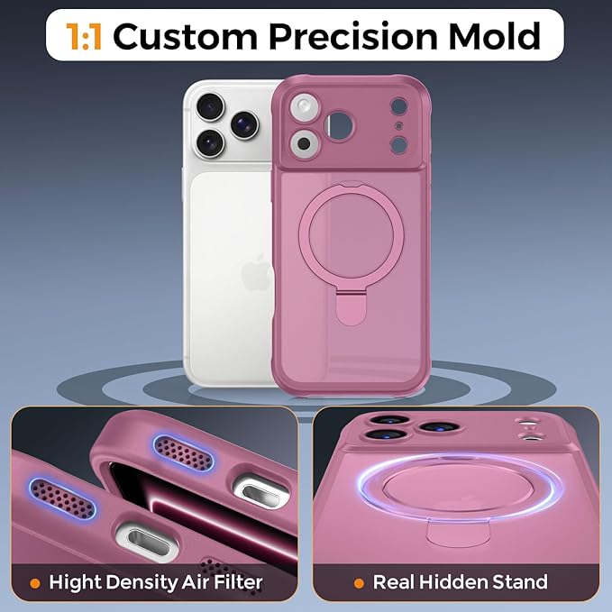 MOCCA Compatible with iPhone 17 Pro Case with Magnetic Invisible Stand [Full Camera Protection] [Compatible with Magsafe] Military Drop Shockproof Translucent Matte Phone Case Cover,Lavender Purple