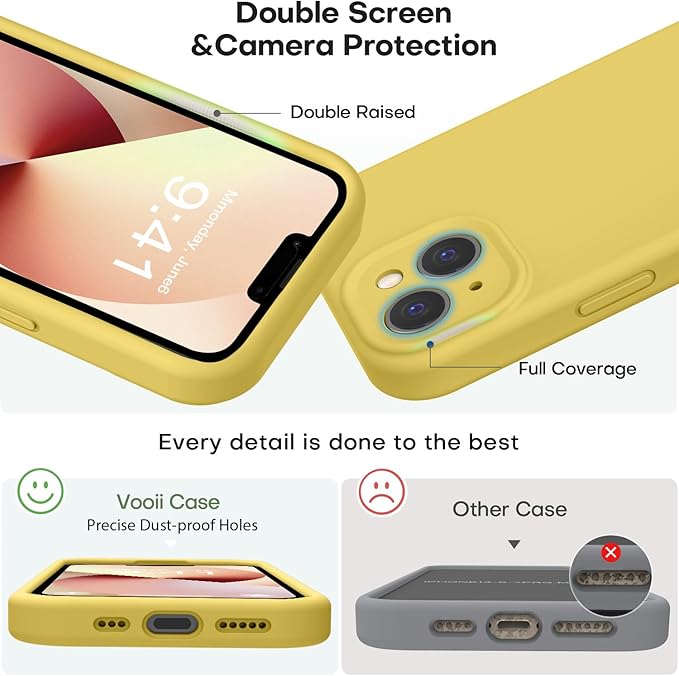 Vooii Compatible with iPhone 13 Case, Liquid Silicone Upgrade [Camera Protection] [Soft Anti-Scratch Microfiber Lining] Shockproof Phone Case for iPhone 13 6.1 inch - Canary Yellow