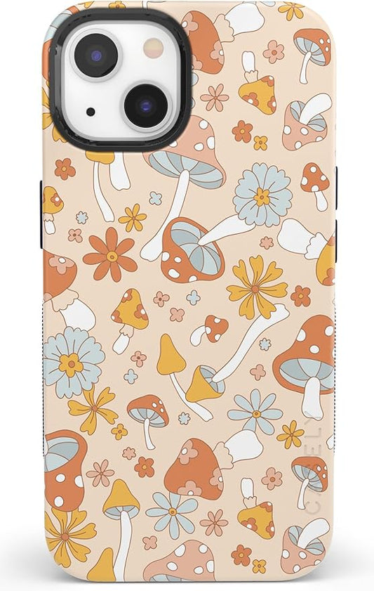 Casely iPhone 14 Case | Mushroom Magic | Retro Floral | Compatible with MagSafe | Bold Protective Design