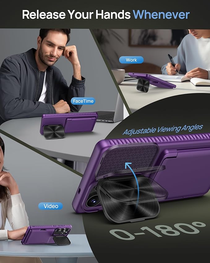 for Samsung Galaxy S25 Ultra Case, Built-in Card Holder & Stand & Lens Cover, Military Grade Drop Tested Soft Silicone Edge Rugged Protective Wallet Phone Case for S25 Ultra 6.9" 2025, Purple