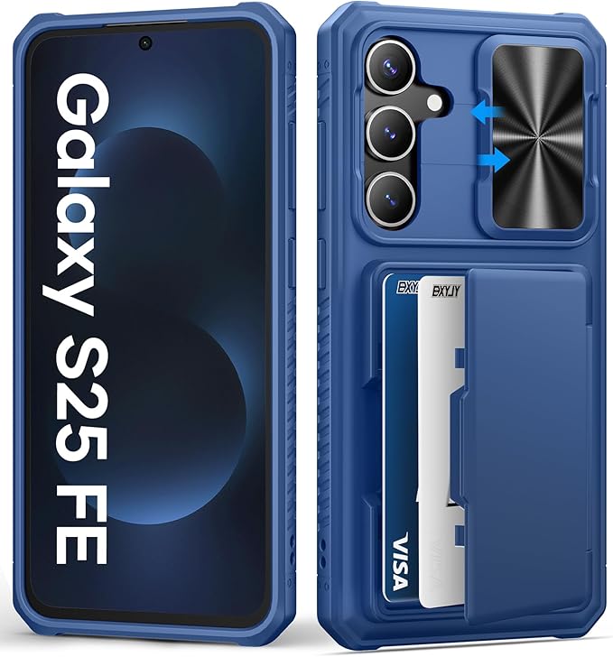 for Samsung Galaxy S25 FE Case Wallet with Card Holder (4-5 Cards), Slide Camera Cover, Military Grade Drop Shockproof, Heavy Duty Rugged Women Men Phone Case for Galaxy S25 FE 6.7" 2025, Blue