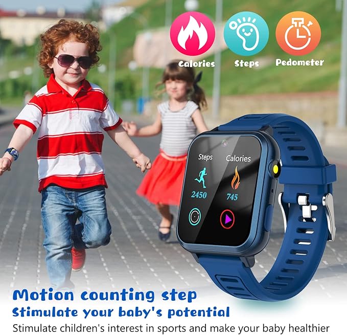 Retysaz Kids Smart Watch,24 Game Smart Watch for Kids, Smartwatches for Children 3-14 Ideal Great Present to Girls Boys (Blue)