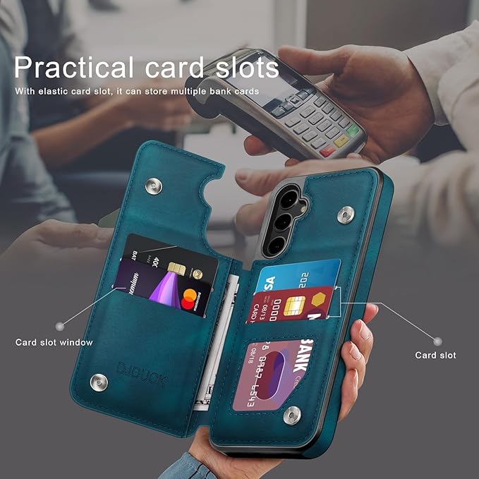 DJDUCK Designed for Samsung Galaxy S25 Plus Case Wallet with Card Holder, [Magnetic Clasp Cover] [RFID Blocking Leather Protection] Shockproof Women Men Cases for Samsung S25 Plus Teal