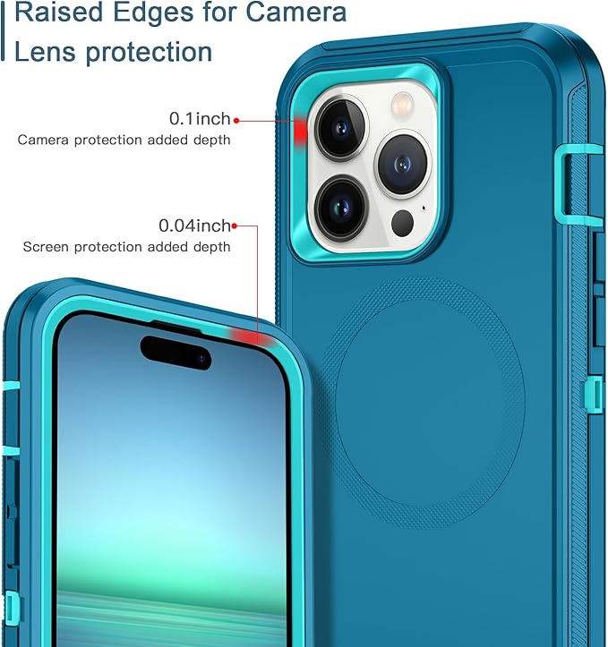 for iPhone 14 Pro Case [Compatible with MagSafe] Shockproof 3-Layer Full Body Protection Rugged Heavy Duty Cover Case for Apple iPhone 14 Pro 6.1",Turquoise