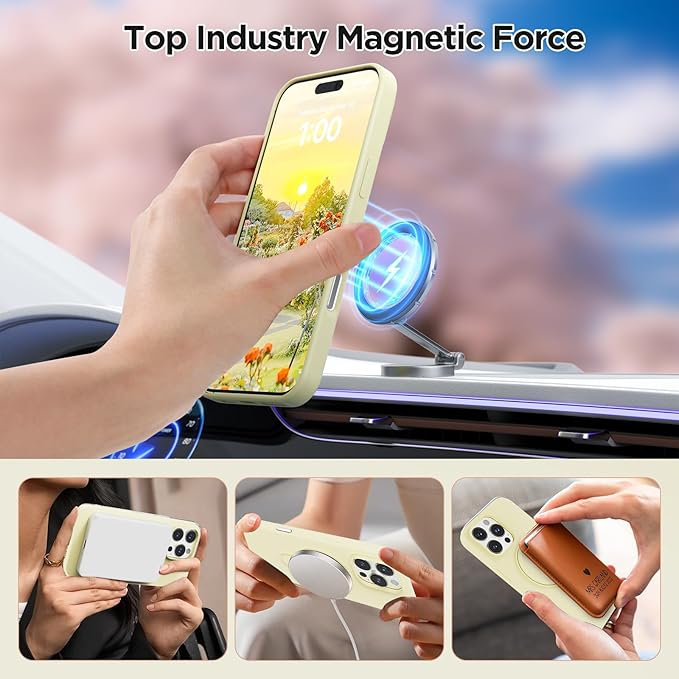 Magnetic Stand for iPhone16 Pro Case with Kickstand 【Lab-Certified Protection】【Not Yellowing】【Anti-Fingerprint】 Durable, Enhanced Grip, Slim，Yellow，iPhone 16 Pro 6.3"