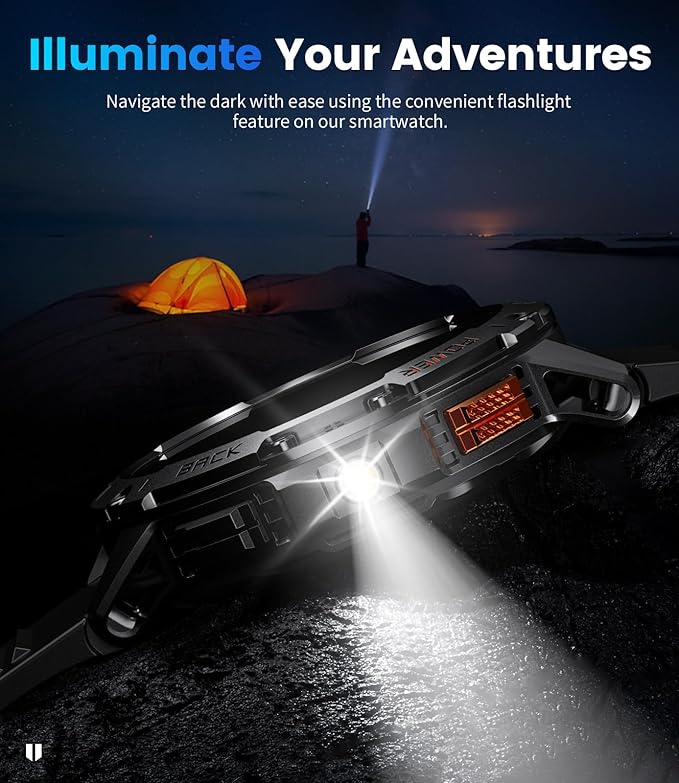 LIGE 1.43" AMOLED Smart Watch for Men with Flashlight, Bluetooth Calling, 100+ Sport Modes, 530mAh, IP68 Waterproof Fitness Tracker for Workout, iOS Android Compatible, Black Steel Camouflage Silicone