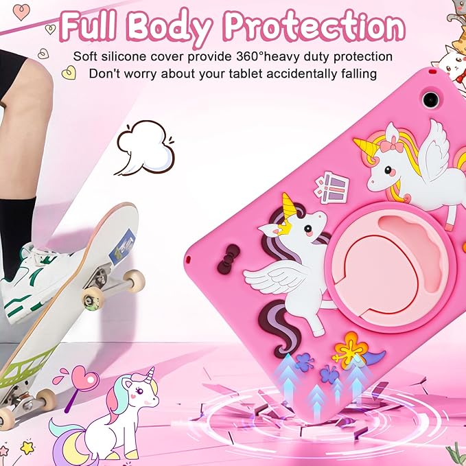 HianDier for Samsung Galaxy Tab A9+ Plus Case Cute Unicorn Silicone for Samsung A9 Plus Tablet Case with Detachable Strap and Rotatable Stand Shockproof Cover for Galaxy Tab A9+ 11" 2023-Rose Pink