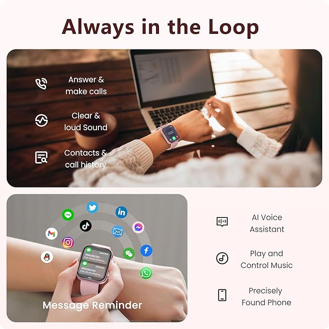 Smart Watch for Men Women, Bluetooth Call, 120+ Sports Modes, Sleep Tracking, Step & Calorie Counter, Water Resistant Smartwatch for Android iPhone (Pink)