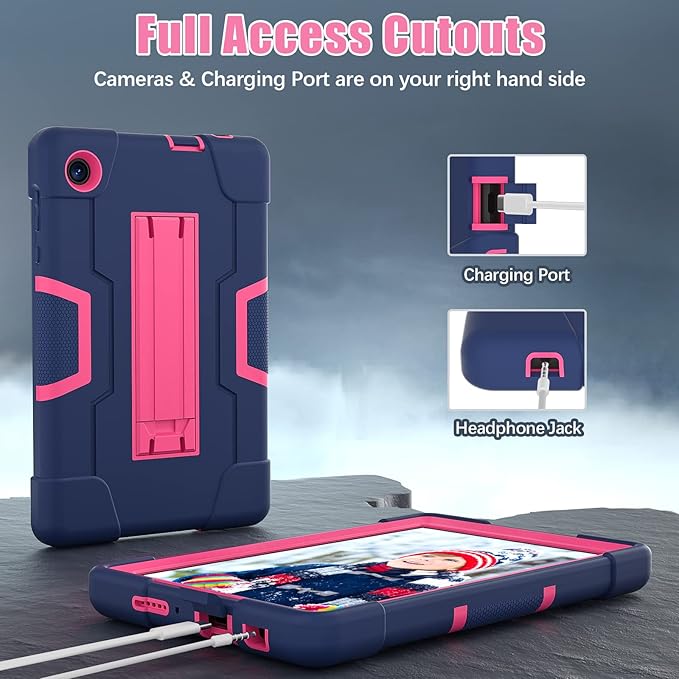 Bingcok Case for TCL Tab 8 LE Kids, Hybrid Shockproof Drop Protection Cover for TCL Tab 8 2023 (9137W) WiFi (9132X) - 5 Navy + Rose