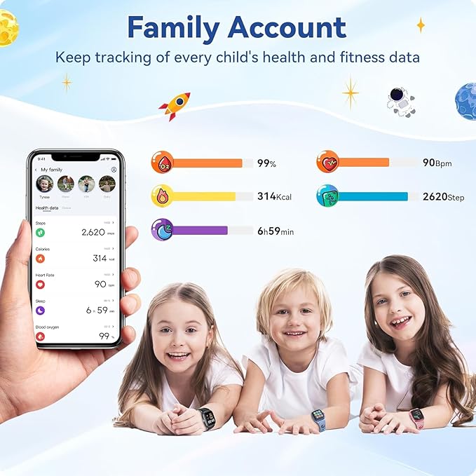 Smart Watch for Boys Girls with Sleep | Health | Activity Tracker, Games, Alarm, IP68 Waterproof Kids Fitness Watch with Pedometer, Family Account, Toys Gifts for Kids Aged 4-16 (Light/Dark Blue)