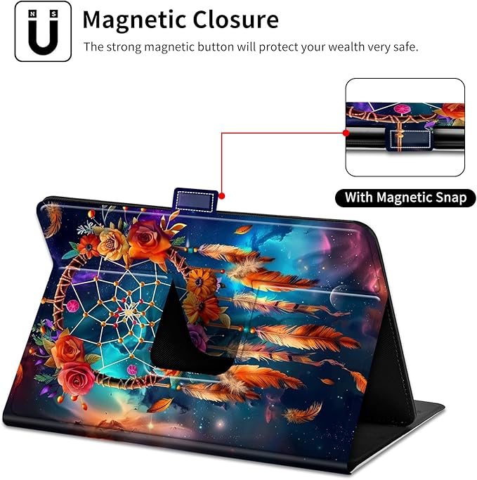 for Lenovo Tab M9 Case,9 inch Tablet Cover, Magnetic Closure Travel Portable Protective Case with 360 Degree Rotating Stand for Lenovo Tab M9 TB-310FU 2023-Glowing Dream Catcher