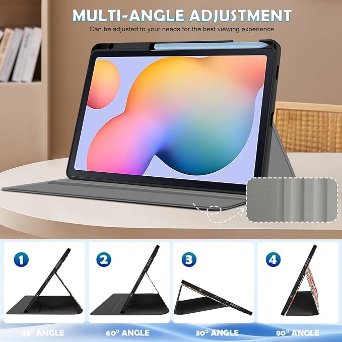 Case for Samsung Galaxy Tab S6 Lite 10.4 Inch 2024/2022/2020 with S Pen Holder, Multi-Angle Viewing Soft TPU Back Cover with Pocket Auto Wake/Sleep.