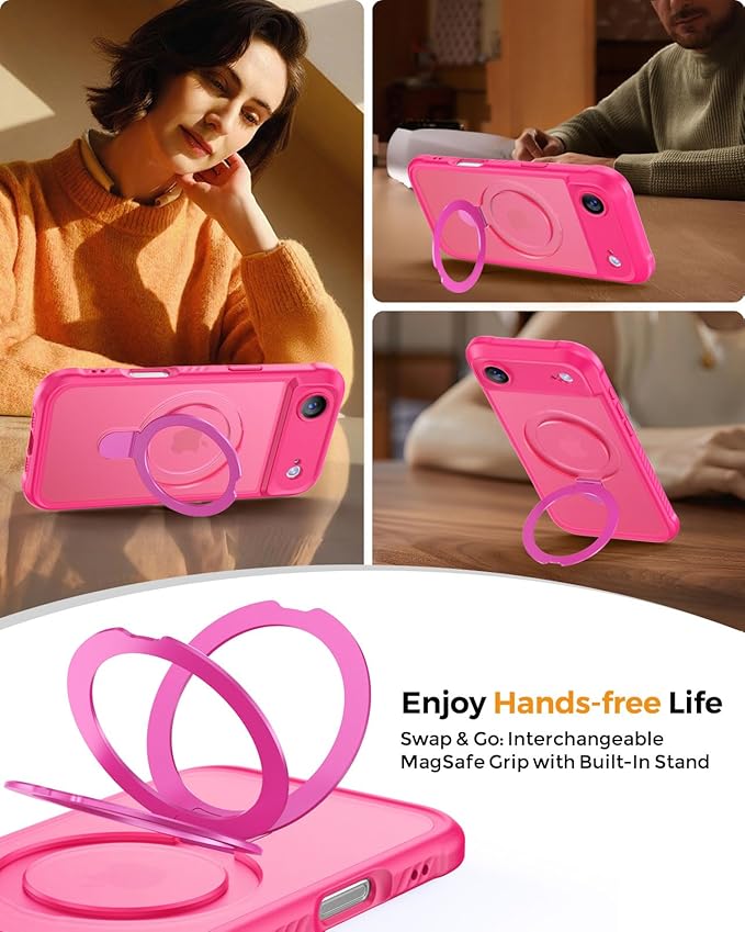 MOCCA Compatible with iPhone Air Case with Magnetic Invisible Stand [Full Camera Protection] [Compatible with Magsafe] Military Drop Shockproof Translucent Matte Phone Case Cover 6.5",Hot Pink