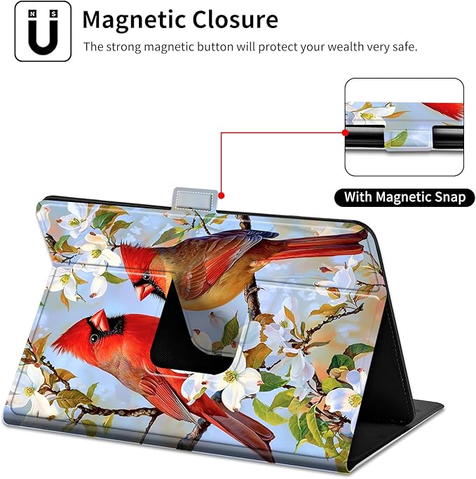 for Walmart Onn 10.4" Tablet Pro 2023 (Model:100110603) Case Dluggs 360 Degree Rotating Smart Protective Stand Cover for Walmart Onn 10.4 Inch Pro Tablet-White Flowers Rred Birds