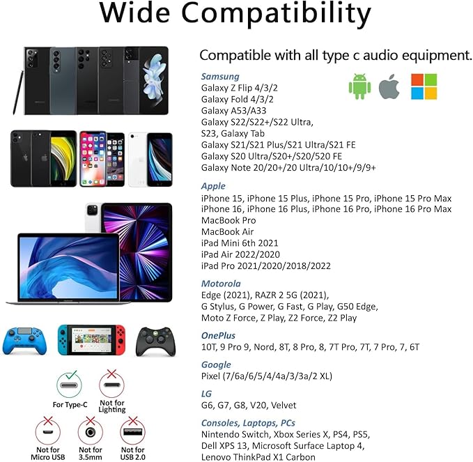 2Pack USB C Headphones Wired Earphones Type C Earbuds for iPhone 15 16 17 Pro Max Plus,USBC Ear Buds with Mic Volume Control HiFi Stereo Noise Cancelling for Galaxy S24/S23/S22/S21/A53, Pixel 8/7/6