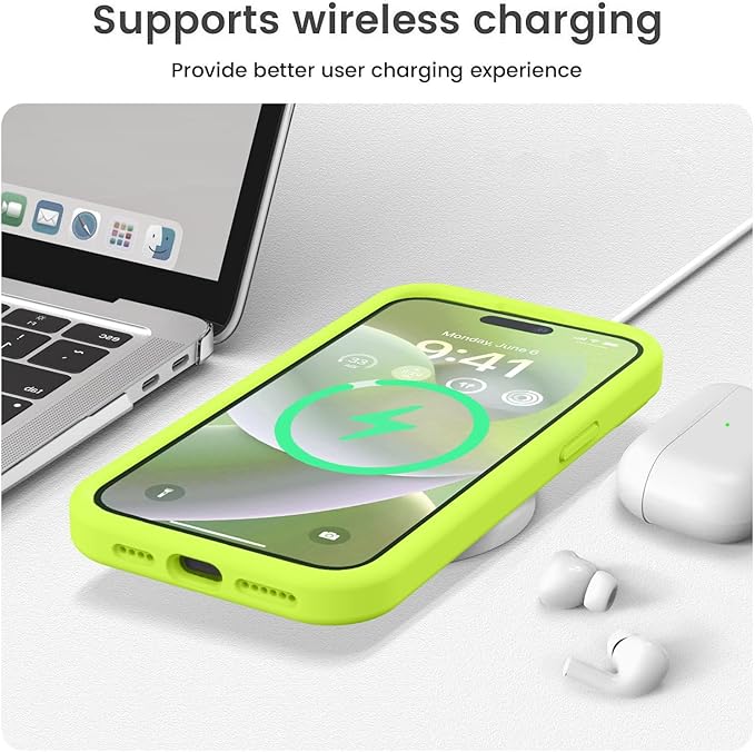 Vooii Compatible with iPhone 15 Pro Max Case, Upgraded Premium Silicone, [Camera Protection] [Soft Anti-Scratch Microfiber Lining] Shockproof Phone Case for iPhone 15 Pro Max 6.7" - Fluorescent Green