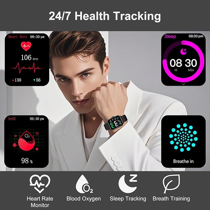 Smart Watches for Men Women Fitness Tracker Watch 2.04 HD Screen Sport Watch with ChatGpt AI Voice 3 Bands Step Counter 24/7 Heart Rate Sleep Monitor Smartwatch for Android iOS (Black)