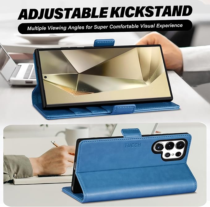 TUCCH Wallet Case for Galaxy S25 Ultra with [TPU Shockproof Interior Case] [RFID Blocking] Folio Stand Card Slot, Magnetic PU Leather Protect Folio Cover Compatible with Galaxy S25 Ultra, Light Blue