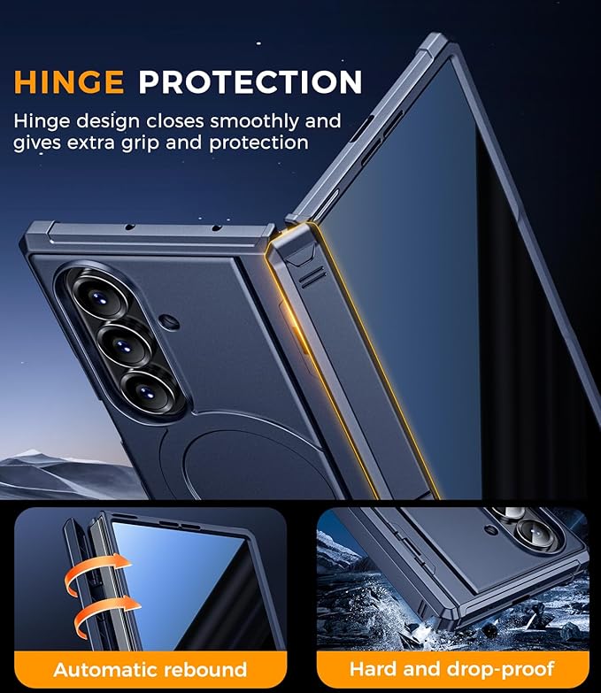 for Samsung Galaxy Z-Fold-7 Case: Magnetic Shockproof [Dual-Stand] [Hinge Protection] [Fit for Magsafe] [Anti-Scratch] [Anti Spy] Protective Phone Cover for ZFold 7 5G 2025 (Blue)