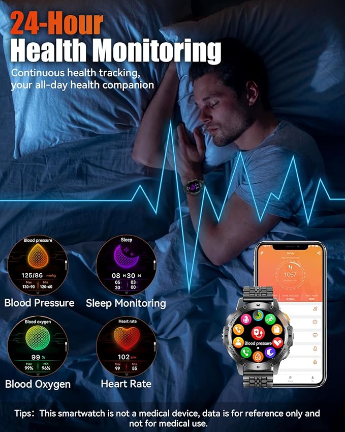 Military Smart Watches for Men with Bluetooth Call, 1.43" AMOLED Waterproof Smartwatch with Flashlight, 111 Sport Modes, 530mAh Heart Rate/SpO2/Sleep Monitor Fitness Tracker for Android iOS