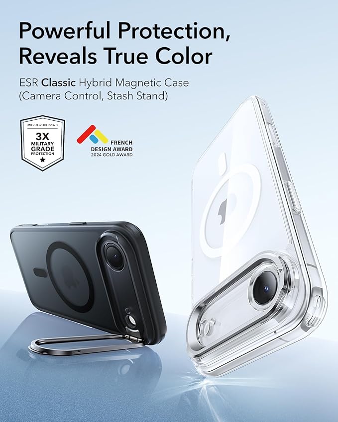 ESR for iPhone Air Case with Stand, Camera Control Cover Compatible with MagSafe, Military-Grade Drop Protection Magnetic Phone Case for iPhone 17 Air Case, Scratch-Resistant Back Cover,Frosted Black