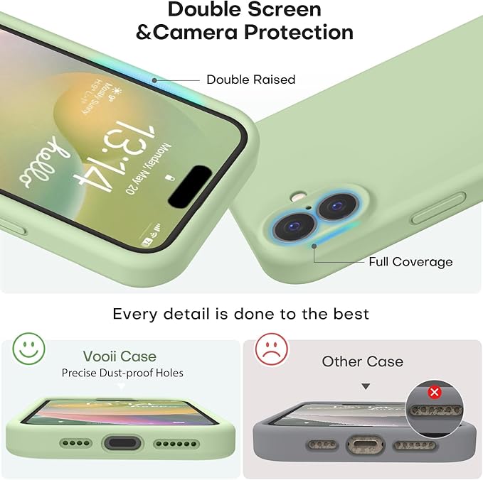 Vooii Compatible with iPhone 16 Case, Liquid Silicone Upgrade [Camera Protection] [Soft Anti-Scratch Microfiber Lining] Shockproof Phone Case for iPhone 16 6.1 inch - Matcha