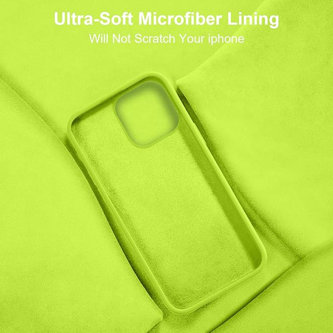 Vooii Compatible with iPhone 14 Case,[Silky Touch Premium Liquid Silicone] [Soft Anti-Scratch Microfiber Lining], Ultra Slim Shockproof Protective Case for iPhone 14 - Fluorescent Green
