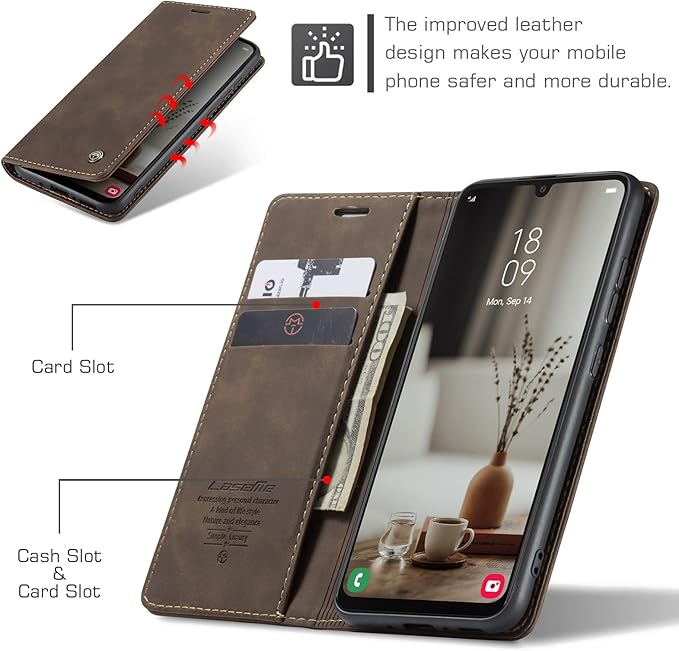 for Samsung Galaxy A34 5G Case, Flip Wallet Leather Case with Card Holder Magnetic Closure Shockproof Kickstand Protective Phone Cases Cover for Galaxy A34 6.6 Inch,Coffee